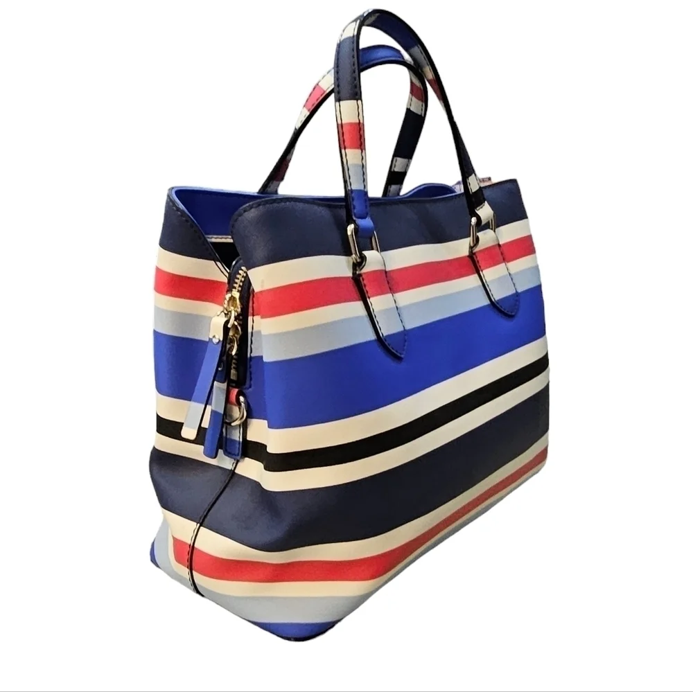 Kate Spade New York Evangelie Laurel Way Striped Satchel Crossbody Red White Blu